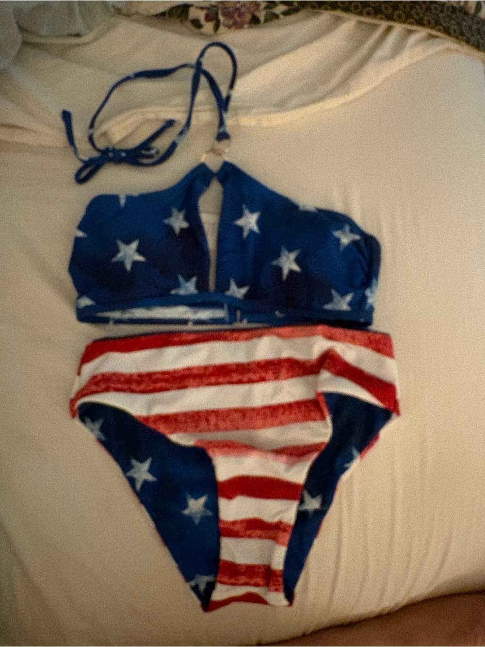 Cupshe American Flag Bikini Set XS Patriotic Stars & Stripes Halter Swimsuit NWT
